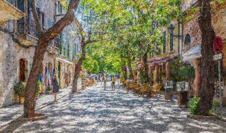 A cozy street in the old town of Valdemossa, Spain. Digital illustration in oil  painting styleの写真素材