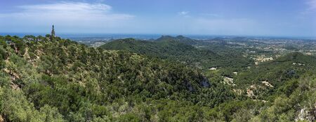 Panoramic view from the mountain to the Santuari de Sant Salvador ,  near Felanitx,  Mallorca, Balearic Islands, Spain.の写真素材
