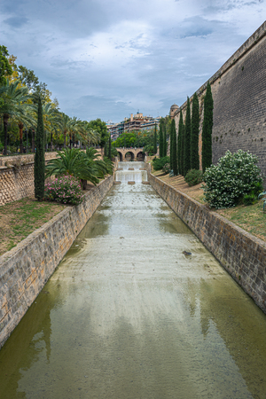 Majorca, Spain - 9.06.2019: Historic canal in Palma de Majorca city center, Balearic Islandsのeditorial素材