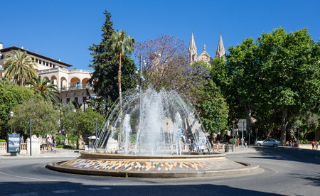 Palma de Mallorca, Spain - 01.06.19: Fountain on Central city squareのeditorial素材