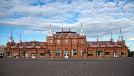 SERGIEV POSAD, RUSSIA - June 21, 2018: Brick building on the Central square, Sergiev Posad, Russiaのeditorial素材