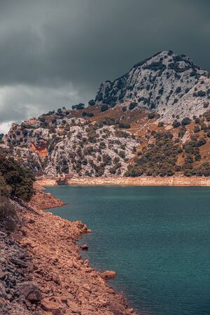 Picturesque landscape with a lake Cuber in the mountains of Tramontana on the island of Mallorca