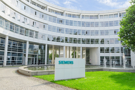 Munich, Germany - September 04: New Siemens AG scientific research and production complex in modern headquarters office building in Munich.のeditorial素材