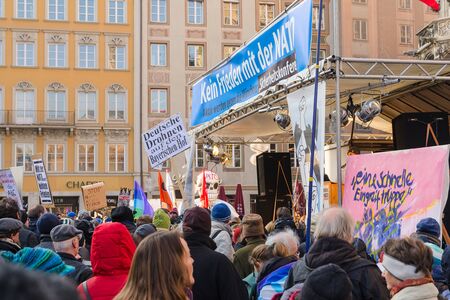 Munich, Germany - February 07, 2015: Antiwar peaceful demonstration or protest action against the policy of NATO in Central and East Europeのeditorial素材