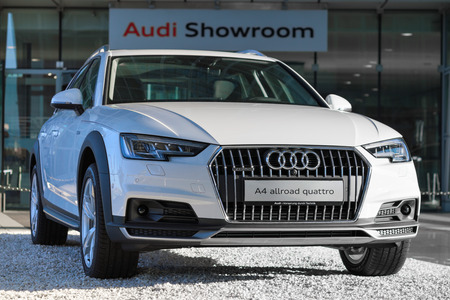Munich, Germany - May 6, 2016: New contemporary model of 4WD crossover Audi A4 allroad quattro car with powerful diesel engine.のeditorial素材