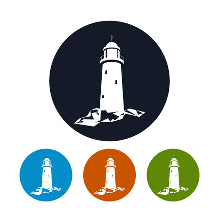 Lighthouse icon, the four types of colorful round icons, vector illustrationのイラスト素材
