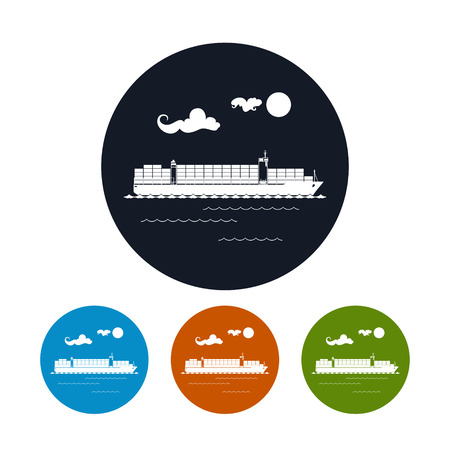 Cargo container ship icon, logistics icon,the four types of colorful round icons, vector illustrationのイラスト素材
