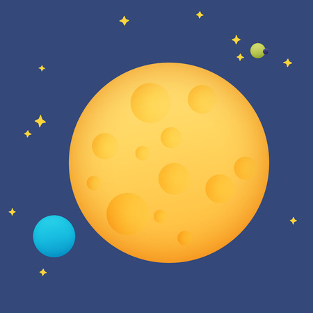 Moon in space among the stars and planets, vector illustrationのイラスト素材