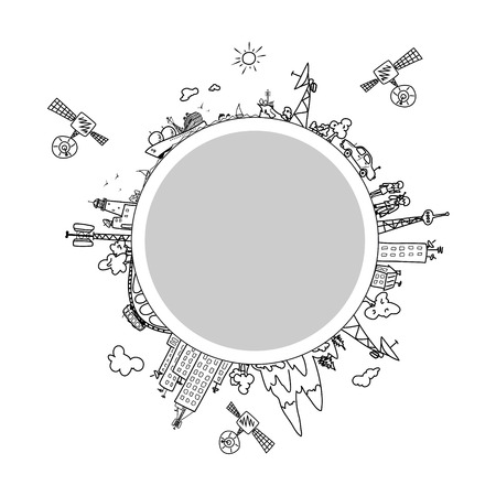 Global information network on the globe, satellites, antennas, satellite antennas, repeaters,black...