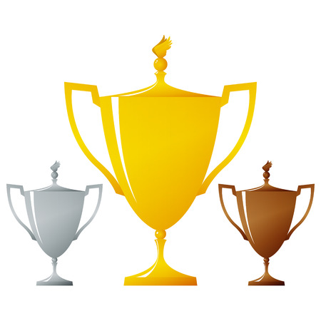 Cups of winners, gold trophy cup, silver trophy cup and bronzed trophy cup on white background , vector illustrationのイラスト素材