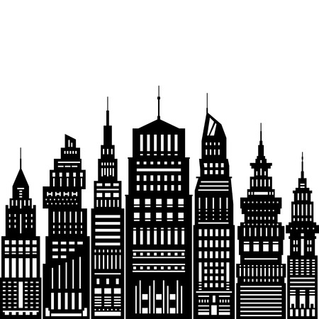 Modern Big City with Buildings and Skyscraper, Architecture Megapolis, City Financial Center on a Light Background ,Black and White Vector Illustrationのイラスト素材