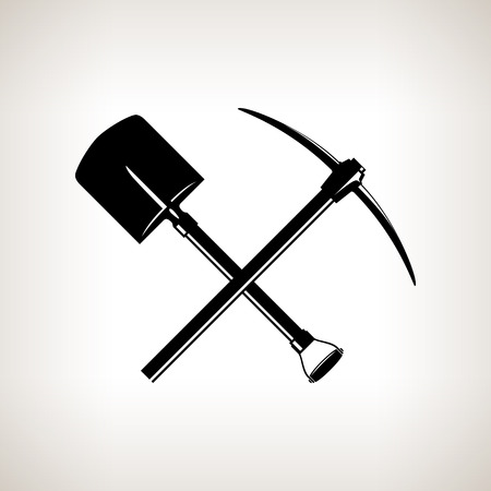 Silhouette of a Crossed Shovel and Pickaxe on a Light Backgroundのイラスト素材