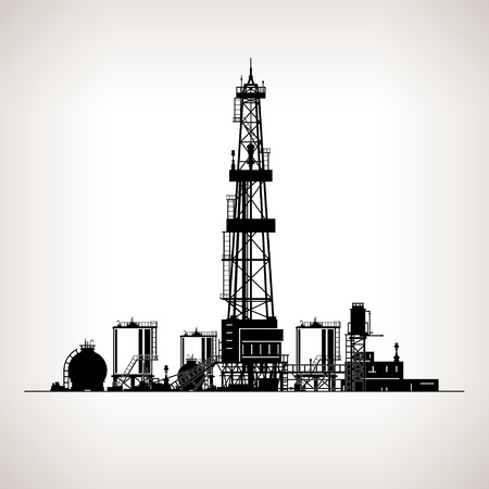 Silhouette Drilling Rig,  Oil Rig, Machine which Creates Holes in the Earth,Oil Well Drilling, Vector Illustrationのイラスト素材