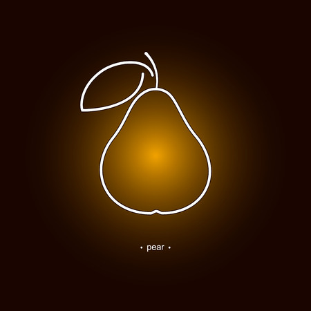 Image Pear in the Contours on a Dark Orange Background, Vector Illustrationのイラスト素材
