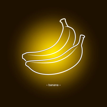 Image Banana in the Contours on a Dark Yellow Background, Vector Illustrationのイラスト素材