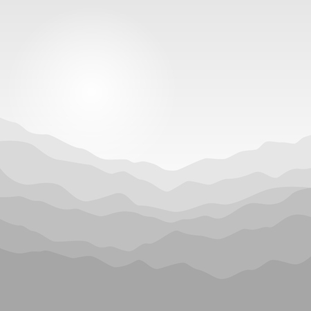 Mountain Landscape , the Silhouette of the Mountains  at Sunrise, View of the Mountains  in the Morning, Mountain Ranges in Shades of Gray,Misty Mountains, Waves,  Vector Illustrationのイラスト素材