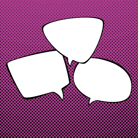 Speech Bubbles on Pink Background with Black Dots ,Three  Speech Bubbles on Pop Art Background, Speech Bubble on Halftone Background, Conversation, Retro Style, Vector Illustrationのイラスト素材