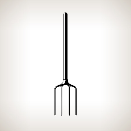 A Garden Fork, Spading Fork, Digging Fork or Graip,Silhouette Pitchfork on a Light  Background, Agricultural Tool ,Garden Equipment, Black and White  Vector Illustrationのイラスト素材