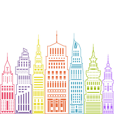 Colorful Modern Big City with Buildings and Skyscraper, Architecture Megapolis, City Financial Center , Linear Style Design, Real Estate , Illustrationのイラスト素材