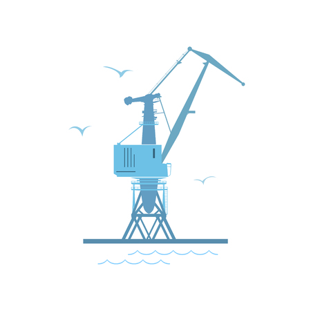 Marine Dockside Crane, Port Cargo Crane Isolated on White, Vector Illustrationのイラスト素材