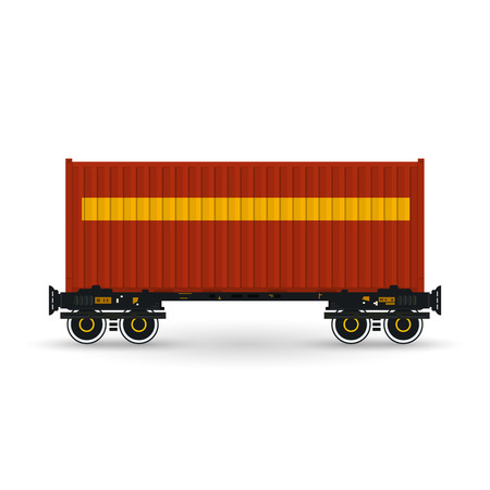 Container, Red Container on Railroad Platform, Railway and Container Transport,  Platform with Container Isolated on White, Vector Illustrationのイラスト素材