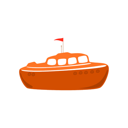 Orange Lifeboat Isolated on White, Marine Rescue Vessel, Flat Design , Vector Illustrationのイラスト素材