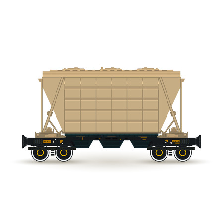 Hopper ,Hopper  on Railway Platform Isolated on White, Railway  Transport, Hopper Car  for Transportation  Freights Illustrationのイラスト素材