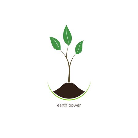 Earth Power, Sprout , a Young Shoot Isolated on a White Background , Plant Shoot Growing Up out of the Land, Vector Illustrationのイラスト素材