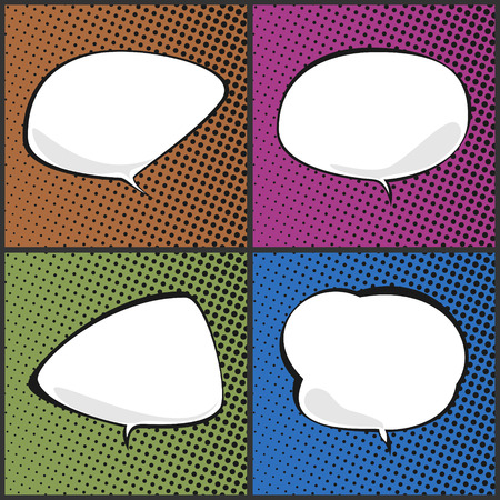 Set of Speech Bubbles on Background with Dots ,Four Speech Bubbles on Pop Art Background, Speech Bubble on Halftone Background, Conversation, Retro Style, Vector Illustrationのイラスト素材