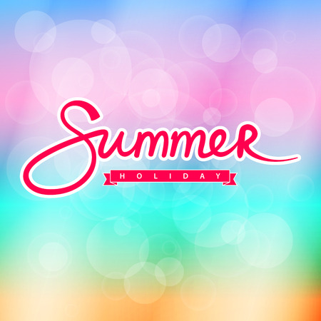 Soft Colorful Blurred Background with Pink Text Summer and Holiday ,Summer Concept, Hand Lettering Calligraphy , Vector Illustrationのイラスト素材