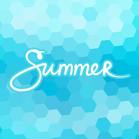 Blue Mosaic Geometric Background with Text Summer ,Summer Concept, Hand Lettering Calligraphy , Vector Illustrationのイラスト素材