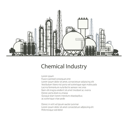 Industrial Chemical Plant Isolated on White Background , Refinery Processing of Natural Resources, Chemical Industry, Poster Brochure Flyer Design, Vector Illustrationのイラスト素材