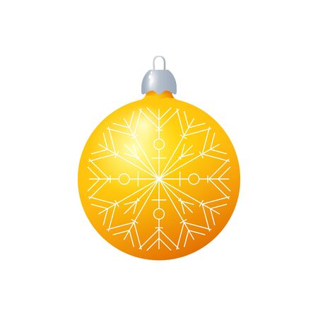 Christmas Yellow Ball with Snowflake Isolated on White Background , Christmas Tree Decoration, Merry Christmas and Happy New Year, Vector Illustrationのイラスト素材