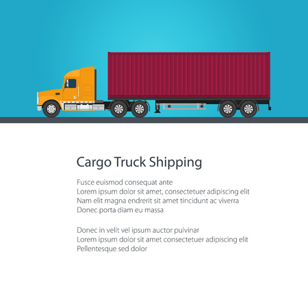 Cargo Delivery Truck, Shipping and Freight of Goods, Truck with Cargo Container on Blue Background, Poster Brochure Flyer Design, Vector Illustrationのイラスト素材