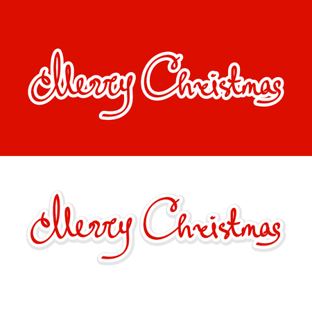 Text Merry Christmas on Red and White Background, Lettering design, Vector Illustrationのイラスト素材