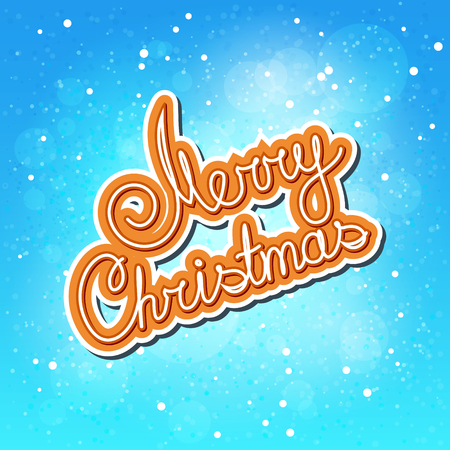 Falling Snow on Blue Background and Orange Text Merry Christmas, Poster Brochure Design, Winter Background , Vector Illustrationのイラスト素材