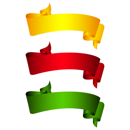 Yellow , Green and Red Ribbons Isolated on White Background, Banners, Vector Illustrationのイラスト素材