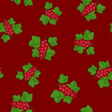 Seamless Pattern of Redcurrant , Fruit Berry on Dark Red Background, Vector Illustrationのイラスト素材