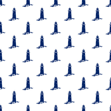 Beacon, Seamless Maritime Pattern, Blue Lighthouse on White Background , Vector Illustrationのイラスト素材