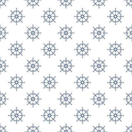 Blue Ship's Wheel on White Background , Seamless Maritime Travel Patternのイラスト素材