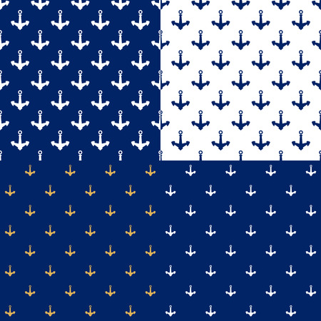 Set of Maritime Backgrounds with Anchor, Seamless Marine Pattern , Travel and Tourism Concept , Vector Illustrationのイラスト素材