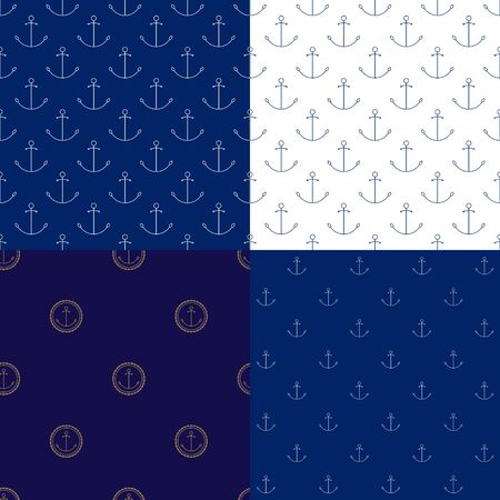 Set of Maritime Backgrounds with Anchor, Seamless Marine Pattern , Travel and Tourism Concept , Thin Linear Design, Vector Illustrationのイラスト素材