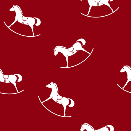 Seamless Pattern with a Rocking Horse , Toy on a Red Background , Vector Illustrationのイラスト素材