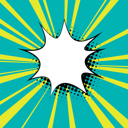 Speech Bubble on Green Background with Yellow Sun's Rays , Shadow of a Speech Bubble in the Form of Dots , Vector Illustrationのイラスト素材