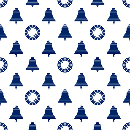 Seamless Maritime Pattern ,Blue Porthole and Bell on a White Background, Travel and Tourism Concept , Vector Illustration.のイラスト素材