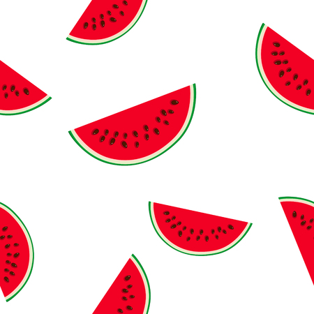 Seamless Pattern with Slice of Watermelon, Juicy Fresh Slice of Half Watermelon, Summer Time, Vector Illustrationのイラスト素材