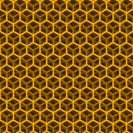 Seamless Pattern of Transparent Cube, Technological Background, Orange Cubic Grid, Vector Illustrationのイラスト素材