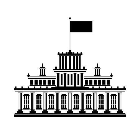 Government House with a Flag on the Roof Isolated on White, Bank or Court, Government Building, Financial Institution, Vector Illustrationのイラスト素材