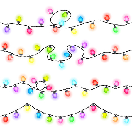 Set of seamless festive colored glowing garlands on a white background , Christmas decorations, vector illustrationのイラスト素材