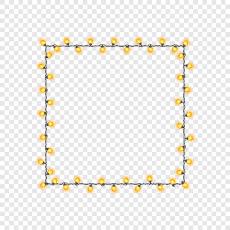 Square festive glowing garland, yellow light bulbs without background , Christmas decorations, Vector illustrationのイラスト素材